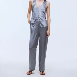 MADEWELL straight leg full length pants in satin silver size XXS